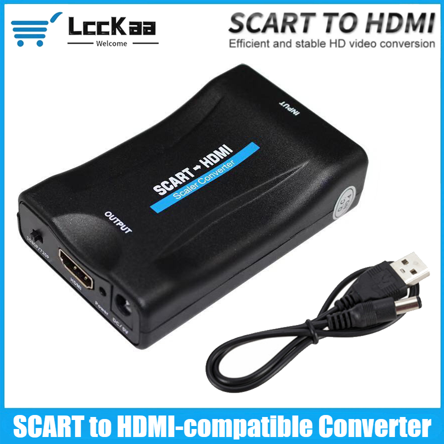 Scart To Hdmi - SCART to HDMI互換コンバーター 1080P ビデオオーディオアップスケールアダプター テレビ、DVD、スカイボックス、STB用