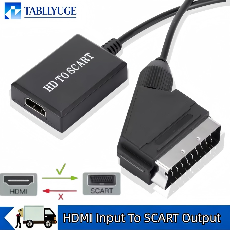Scart To Hdmi - SCARTビデオ・オーディオアンプアダプター、1080P HDMI対応、HDテレビ・DVD・スカイボックスSTB用、プラグアンドプレイDCケーブル