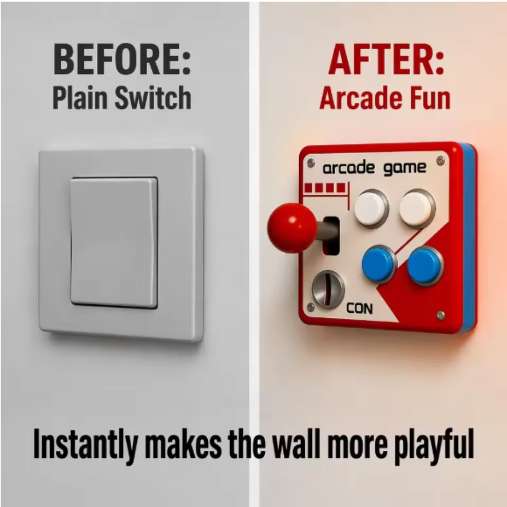 Game Retro Gaming - レトロアーケードジョイスティックスイッチプレートカバー、パンチフリー3Dプリントゲームルーム壁飾り、ゲーミング愛好家のためのクールなノスタルジックなギフト