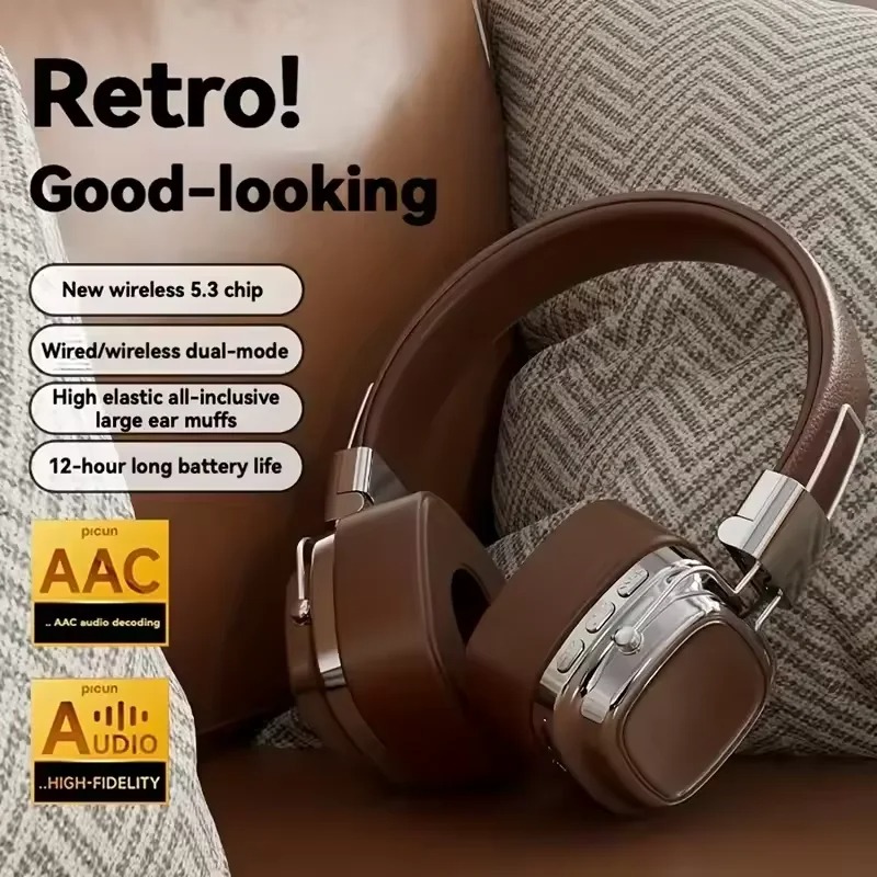 Retro Gaming Phone - 2025年新型5.3折りたたみ式ワイヤレスBluetoothヘッドセット、ゲーマー向けレトロオーバーヘッドヘッドホン、DJステレオサウンドBluetooth