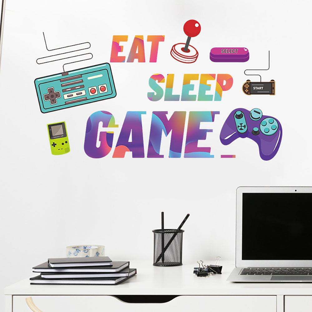 「Eat Sleep Game」ウォールデカール、カラフルな - Retro Gaming Quotes のレビューと価格